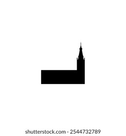 Ícone de vetor Catedral. Pictograma isolado pequeno e minimalista da igreja europeia, logotipo, contorno preto e branco