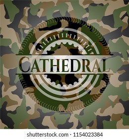 Cathedral written on a camo texture