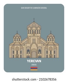 Cathedral of Yerevan, Armenia. Architectural symbols of European cities. Colorful vector 