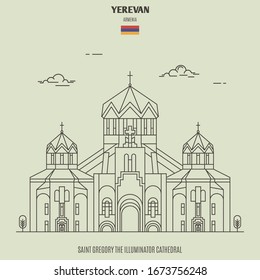 Cathedral of Yerevan, Armenia. Landmark icon in linear style