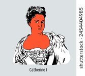 Catherine I - Empress of Russia since 1721. Future wife of Peter the Great. Hand-drawn vector illustration