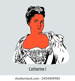 Catherine I - Empress of Russia since 1721. Future wife of Peter the Great. Hand-drawn vector illustration