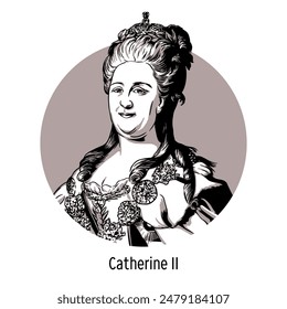 Catherine II — Empress and Autocrat of All Russia. Niece of the Swedish King Adolf Friedrich. Hand-drawn vector illustration