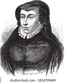 Catherine of Medici, Vintage engraving. From Popular France, 1869.