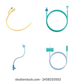 Catheter icons set cartoon vector. Various type of medical catheter. Medical tool