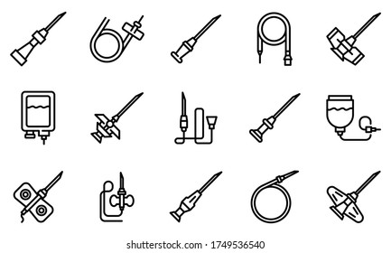 Catheter icons set. Outline set of catheter vector icons for web design isolated on white background