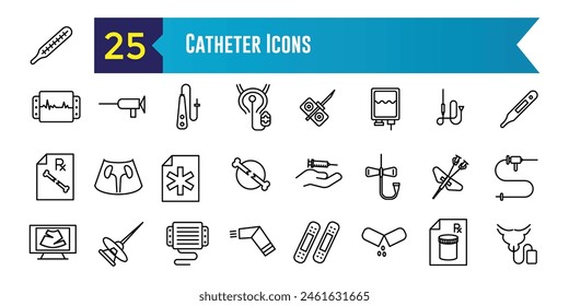 Catheter icons set. Outline set of catheter vector icons for ui design. Outline icon collection. Editable stroke.