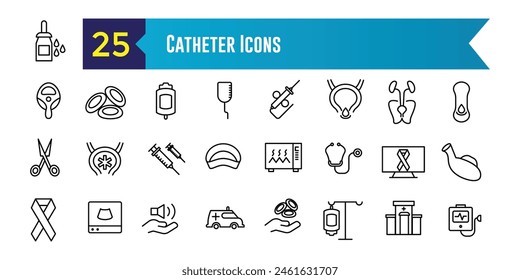 Catheter icons set. Outline set of catheter vector icons for ui design. Outline icon collection. Editable stroke.