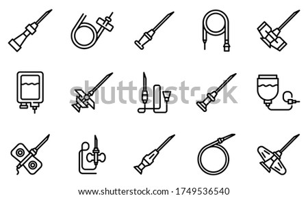 Catheter icons set. Outline set of catheter vector icons for web design isolated on white background