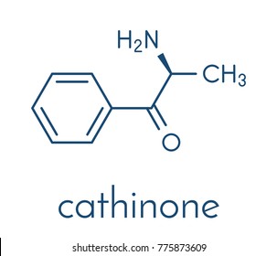 Cathinone khat stimulant molecule. Present in Catha edulis (khat). Skeletal formula.