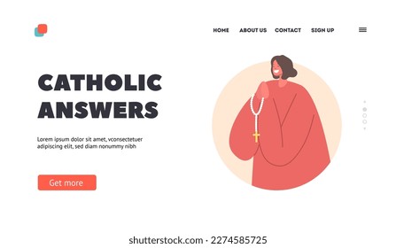 Catholic Answers Landing Page Template. Female Character Seated In Chair With Rosary In Prayer Pose, Deep Contemplation