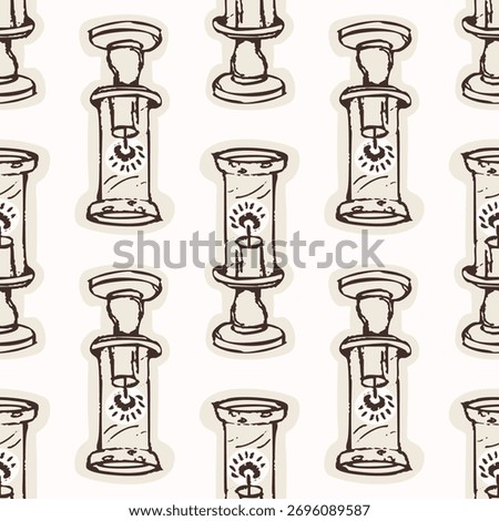 Catholic baptist candle seamless vector pattern. Christian home decor background for sunday school bible study. Prayer lit candle all over print. 