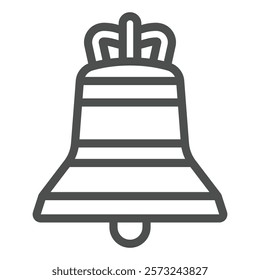 Catholic bell line icon, easter holiday concept. Vector graphics. Bell for church sign on white background, outline style icon for mobile or web design