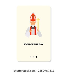 Catholic bishop on white background. Christianity cartoon illustration. Culture and religion concept. Vector illustration symbol elements for web design and apps