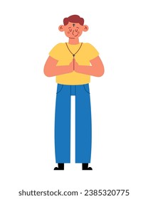 catholic boy praying illustration vector isolated
