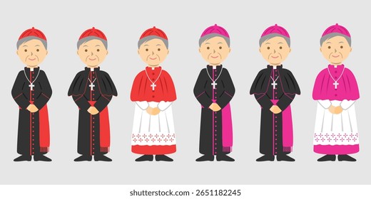 Cardeal católico e bispo vetor cartoon uniforme
