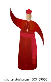 Catholic Cardinal In Red Robes, With A Hat, Abstract Vector Illustration