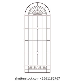 Catholic Christian arch frame. Church window. Colouring page for adult.