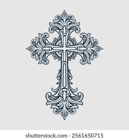 Catholic christian cross with ornament vector 