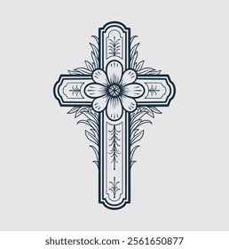 Catholic christian cross with ornament vector 