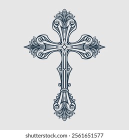 Catholic christian cross with ornament vector 