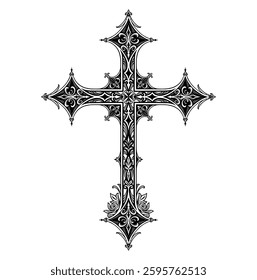 Catholic christian cross with ornament vector icon