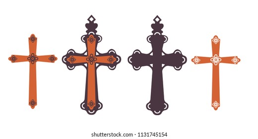Catholic christian religiouscross with ornament vector icons.