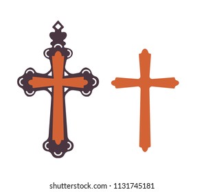 Catholic christian religiouscross with ornament vector icons.