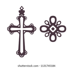 Catholic christian religiouscross with ornament vector icons.
