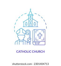 Catholic church blue gradient concept icon. Worshipers community. Christian confession type abstract idea thin line illustration. Isolated outline drawing. Myriad Pro-Bold font used