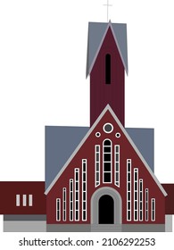 Catholic Church building flat colorful icon on white background. illustration town scene illustration in vector with buildings, church Vector artistic background 