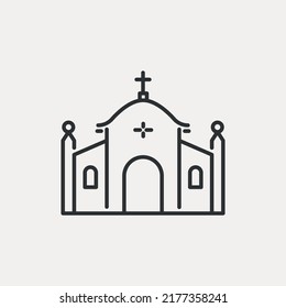 Catholic church or chapel line icon. Religion Catholicism, home for God. Symbol of faith in Jesus Christ, Saint Spirit and God Father. Vector illustration editable stroke