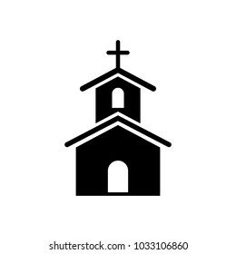 catholic church with cross icon black on white background