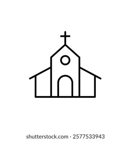 Catholic church with cross. Wedding, Christian beliefs, religious events and praying. Pixel perfect vector icon