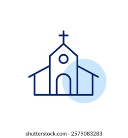 Catholic church with cross. Wedding, Christian beliefs, religious events and praying. Pixel perfect, editable stroke icon