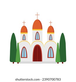 Catholic Church flat design vector illustration. Flat Catholic temple icon isolated