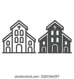 Catholic church line and solid icon, easter holiday concept. Vector graphics. Church building, religion for prayers sign on white background, outline style icon for mobile or web design