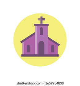 catholic church over white background, block style icon, vector illustration