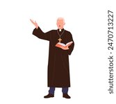 Catholic church priest prayer isolated flat cartoon character wearing vestment vector illustration