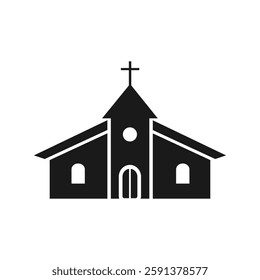 Catholic church silhouette icon isolated on white background. Cathedral. City architecture. Vector 