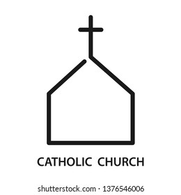 Catholic church. Stroke outline style. Vector. Isolate on white background.