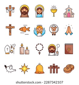 catholic color icons set . vector illustration