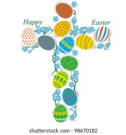 The Catholic cross of Easter eggs and forget-me-not