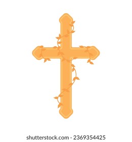 cruz católica con hojas vectoriales aisladas