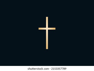 Logo de la cruz católica aislado en un fondo oscuro, símbolo de la Sagrada Biblia, signo de la Pascua dorada premium, icono de la iglesia, monumento cristiano, concepto católico Jesús, religión bautista, rezar, fe, espíritu de dios