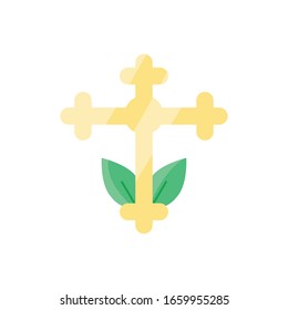 cruz católica sobre fondo blanco, icono de estilo plano, ilustración vectorial