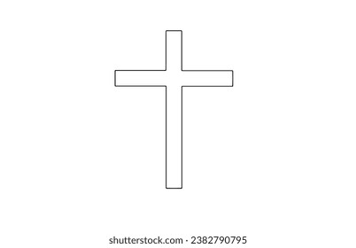 Catholic cross. Symbol of Catholicism. One line drawing for different uses. Vector illustration.