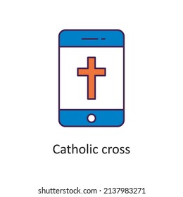 Ilustración de diseño de icono de contorno relleno de vector de la cruz católica. Símbolo de Pascua sobre fondo blanco archivo EPS 10