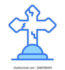 catholic cross vector outline icon.