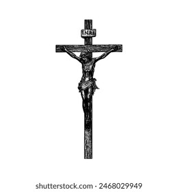 Catholic Crosses (crucifix) hand drawing vector isolated on white background.